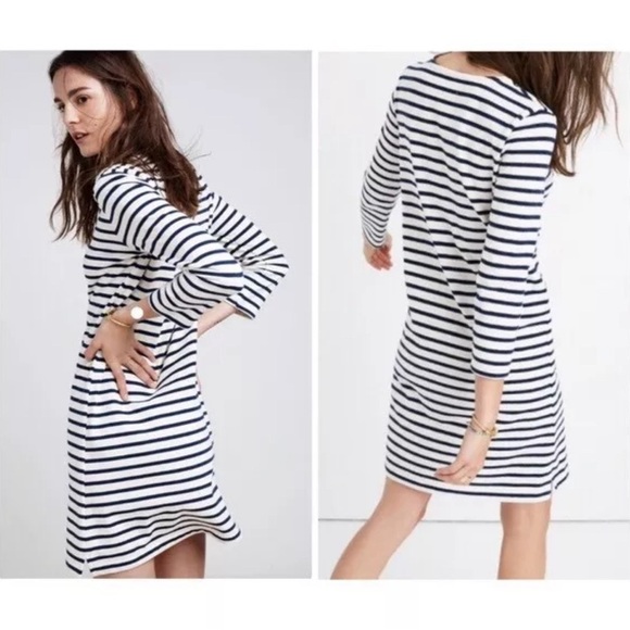 Madewell Tops - Madewell Striped Shift tunic Dress Navy & white 3/4 Length Sleeves Womens